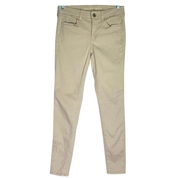 American Eagle Jeggings Khaki Tan 10 X-Long Tall Stretch Mid Rise Skinny Pants - Picture 1 of 8